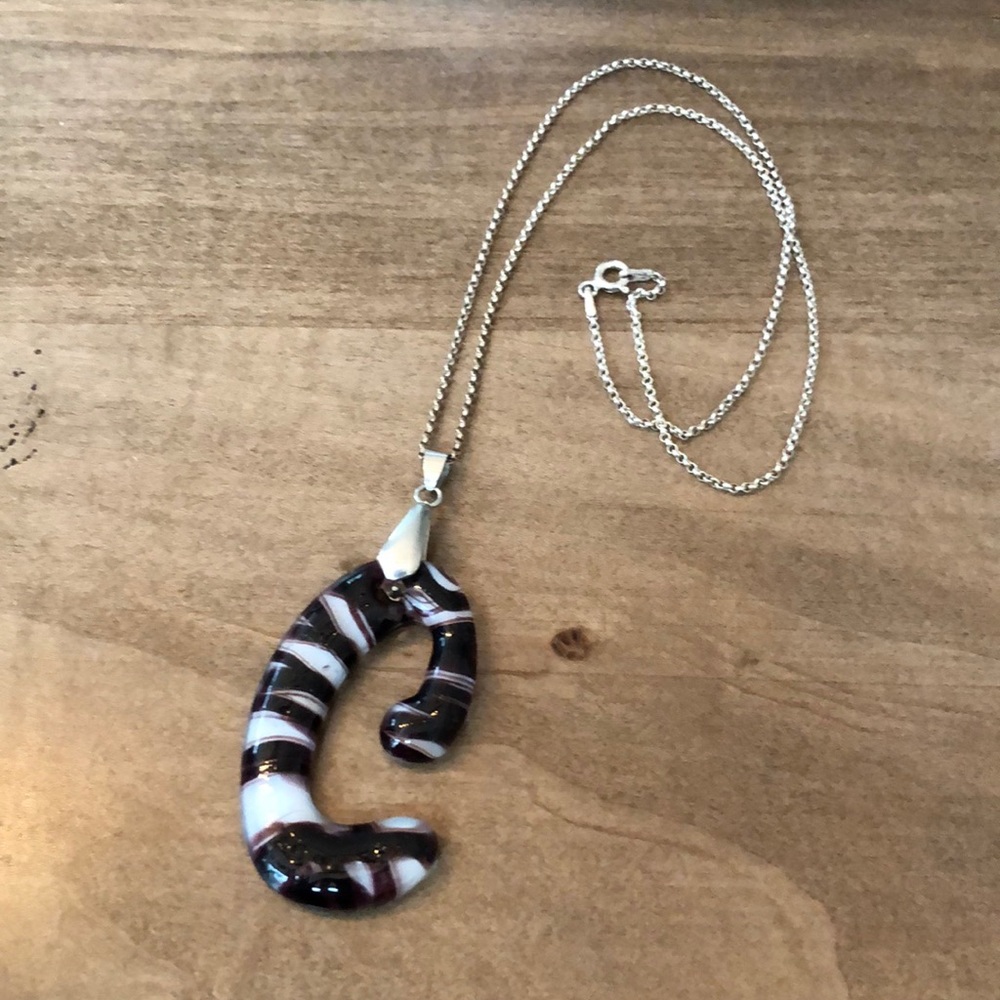 Glass “C” Pendant on Sterling Silver Chain